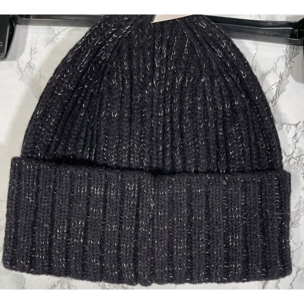 Mixit Womens Metallic Knit Beanie One Size Lightweight Polyester Black